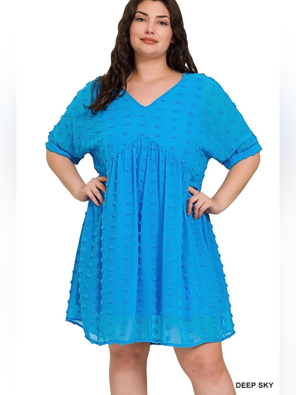 Plus Size Twist Dot V-neck Mini Dress, Blue